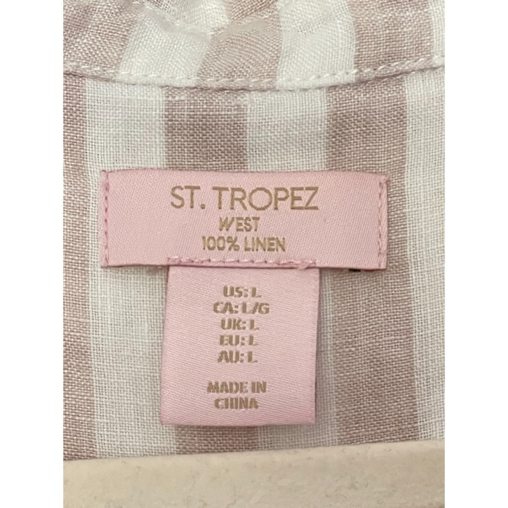 St. Tropez 100% Linen Neutral Beach Minimalist Button Shirt Women’s Large d128 - Picture 3 of 12